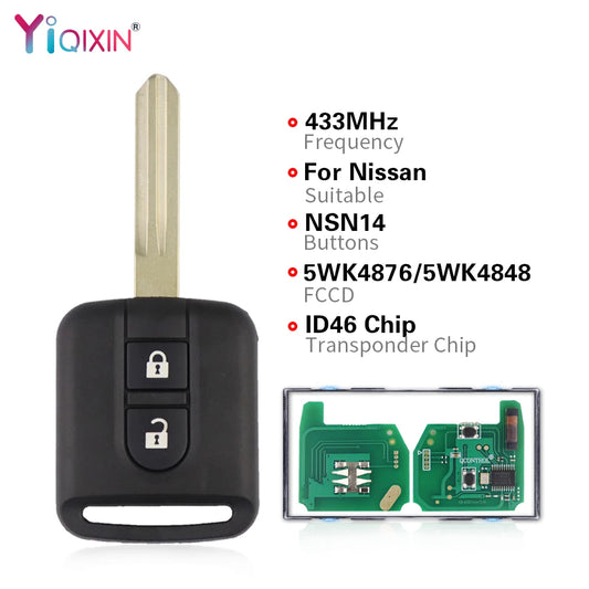 YIQIXIN Remote Car Key Fob 5WK4 876 / 818 433Mhz ID46 For Nissan