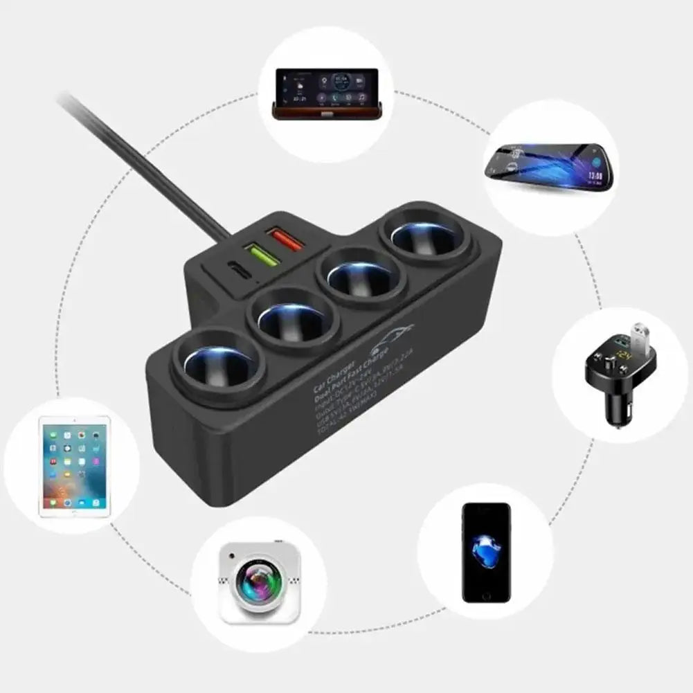 12V/24V Car Cigarette Lighter Adapter New 4-Socket 3.1A Charger
