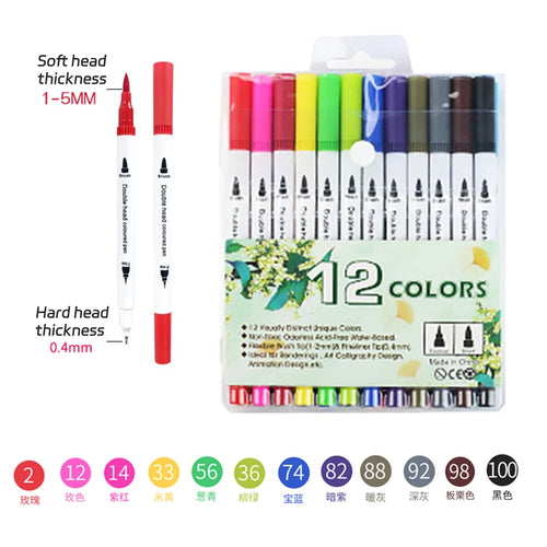 12-262 Colores Double Pen Tip Markers Brush Pens Set Painting