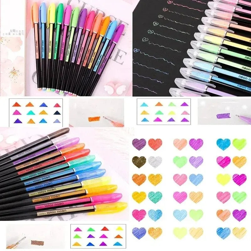 12Pcs Colors Gel Pens and Refills for School Office Coloring Book