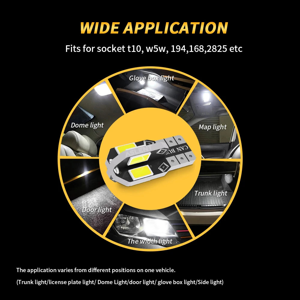 10x W5W T10 LED CANBUS No Error 5W5 12V 5W 600Lm Super Bright Car