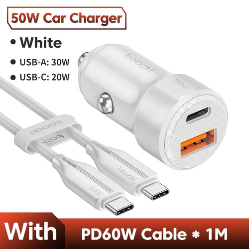 Toocki Car Charger 50W Quick Charge USB A to Type C Cable 66W for