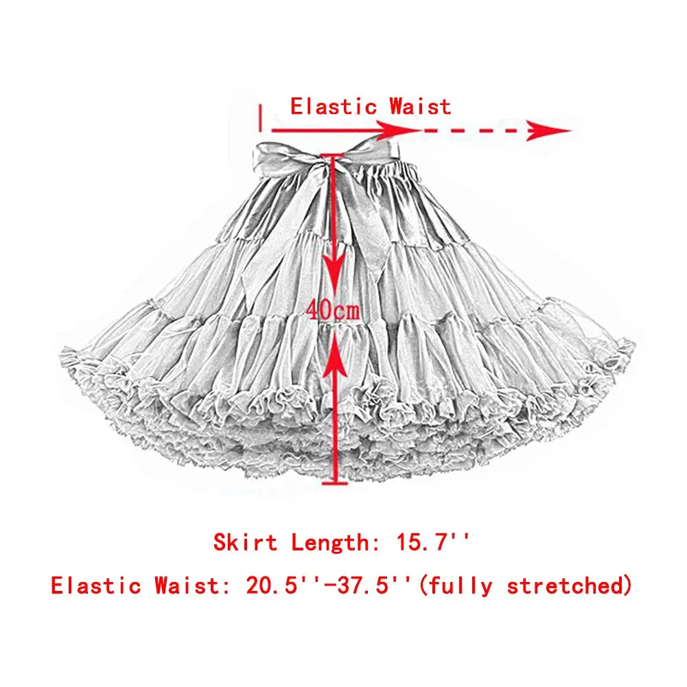Womens 3-Layered Pleated Tulle Petticoat White Black Tutu Puffy Party