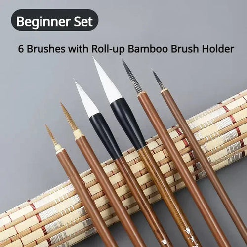 6/9/12/16Pcs Chinese Calligraphy Brushes Set with Roll-up Bamboo Brush
