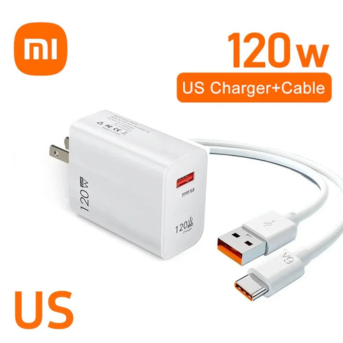 Xiaomi 120W Super Fast Charger 6A Cable USB 5.0 Type-C USB Turbo