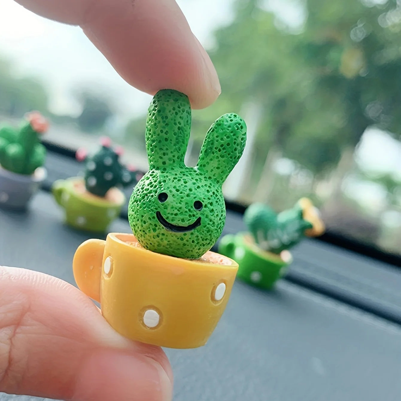1 Set Of 4, Resin Succulent Cactus Mini Green Plant Car Office Home