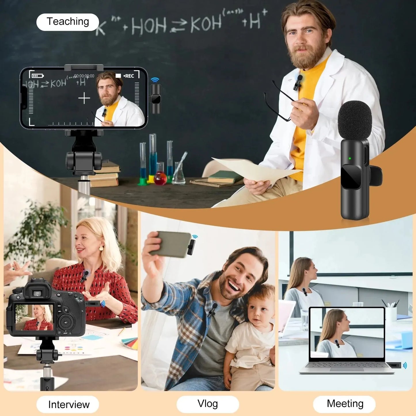 Professional Wireless Microphone for iPhone iPad Laptop Android Live