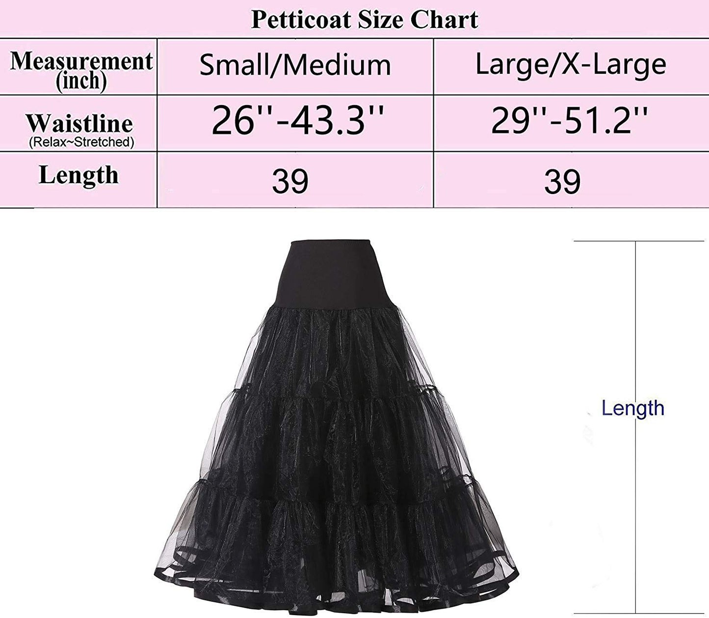 WOWBRIDAL 95CM Long Petticoat Ruffled Crinoline Vintage Wedding Bridal