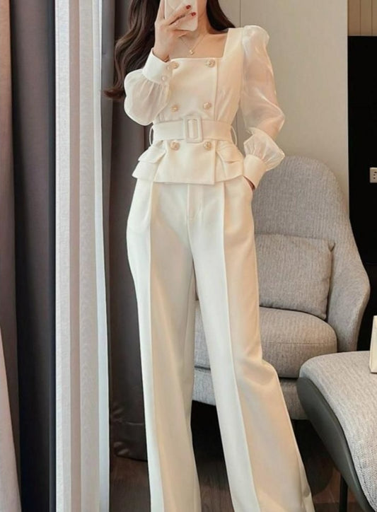 Women's 2 Pant Set White Two Pieces Sets Pants for Woman Wide Leg