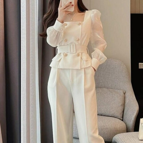 Women's 2 Pant Set White Two Pieces Sets Pants for Woman Wide Leg