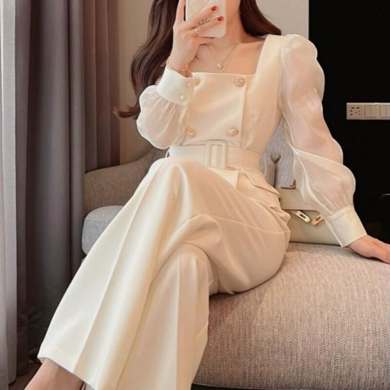 Women's 2 Pant Set White Two Pieces Sets Pants for Woman Wide Leg