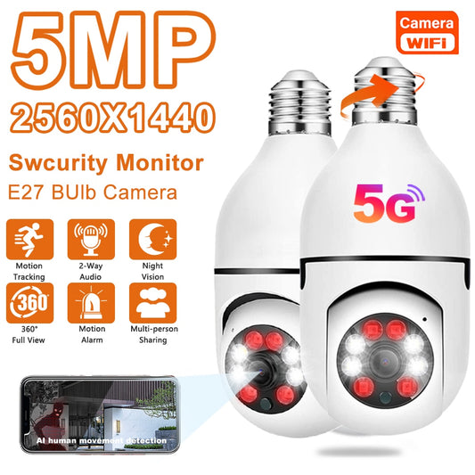 5G Wifi 5MP E27 Bulb Surveillance Camera Indoor 4X Digital Zoom AI