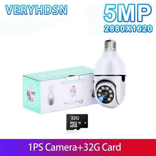 5G Wifi 5MP E27 Bulb Surveillance Camera Indoor 4X Digital Zoom AI