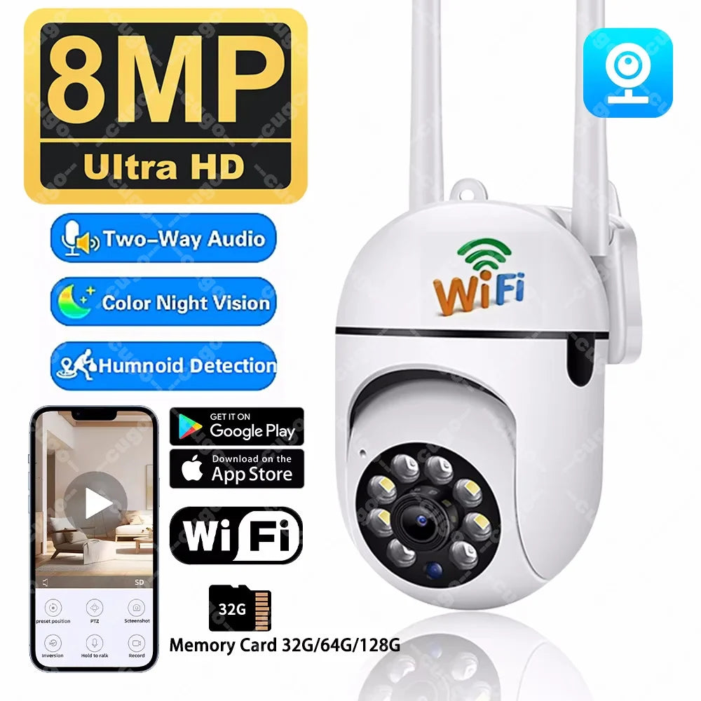 4K 8MP WiFi Wireless Monitor Camera Motion Detection Two-Way Audio