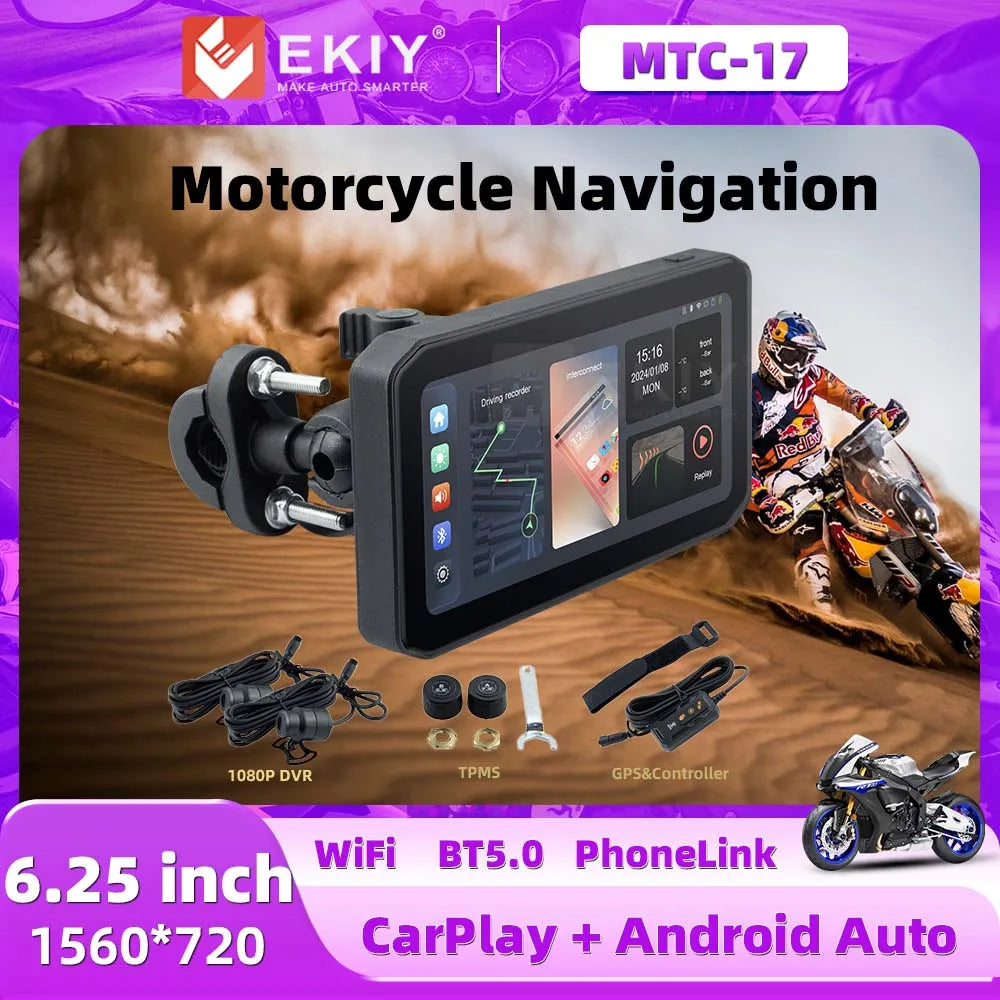 EKIY 6.25 inch Motorcycle Navigation CarPlay Camera Linux IP65
