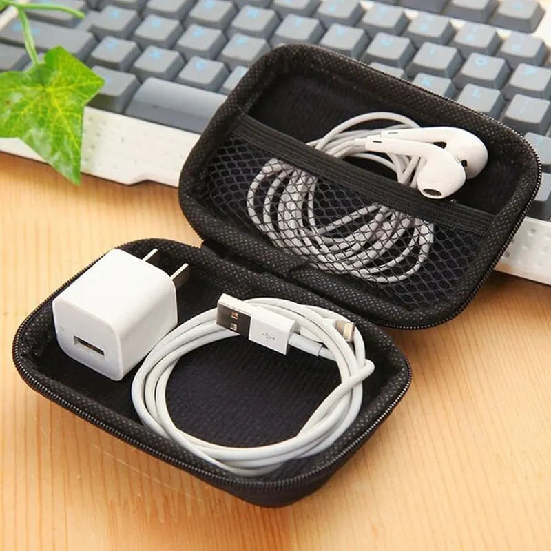 STONEGO Zipper Earphone Case Leather Earphone Storage Box Portable USB