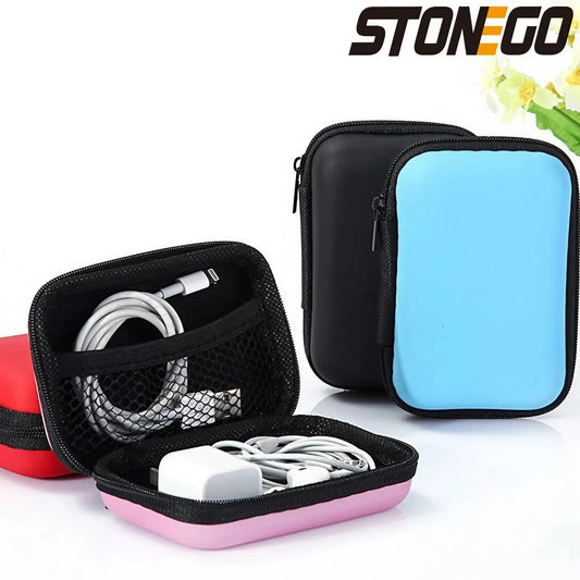 STONEGO Zipper Earphone Case Leather Earphone Storage Box Portable USB