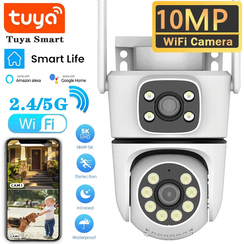 Tuya 10MP Dual-Lens 5G Wifi Camera PTZ Outdoor 4K HD Dual Screen Home