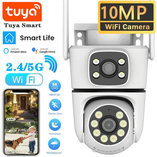 Tuya 10MP Dual-Lens 5G Wifi Camera PTZ Outdoor 4K HD Dual Screen Home