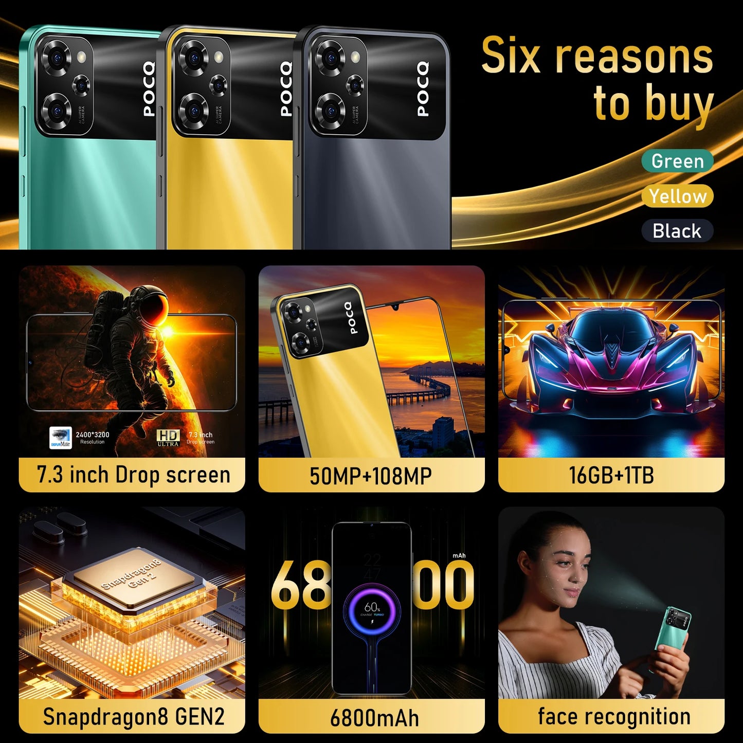 2025 NEW Mobile Phone X5 Pro 7.3 HD Screen SmartPhone 16G+1T 5G Dual