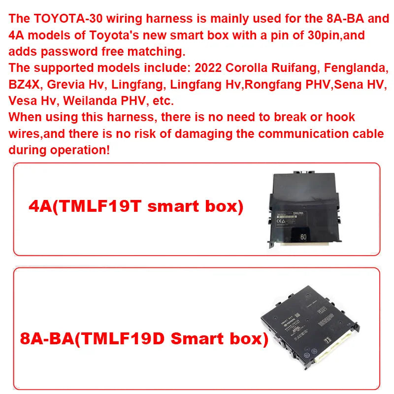For TOYOTA-30 Cable for Toyota 8A-BA 4A Smart Key Cable for TMLF19D