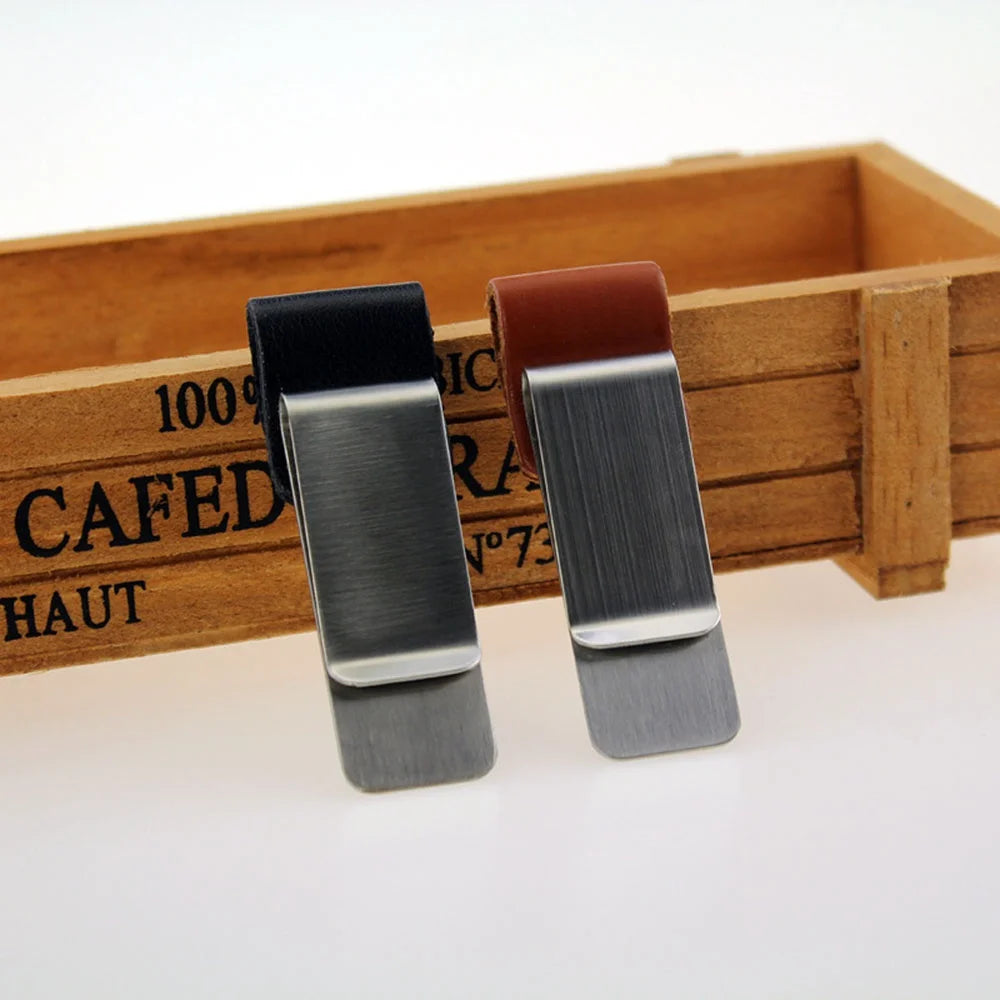 STONEGO Handmade Leather Brass Stainless Steel Pen Holder Clip Journal