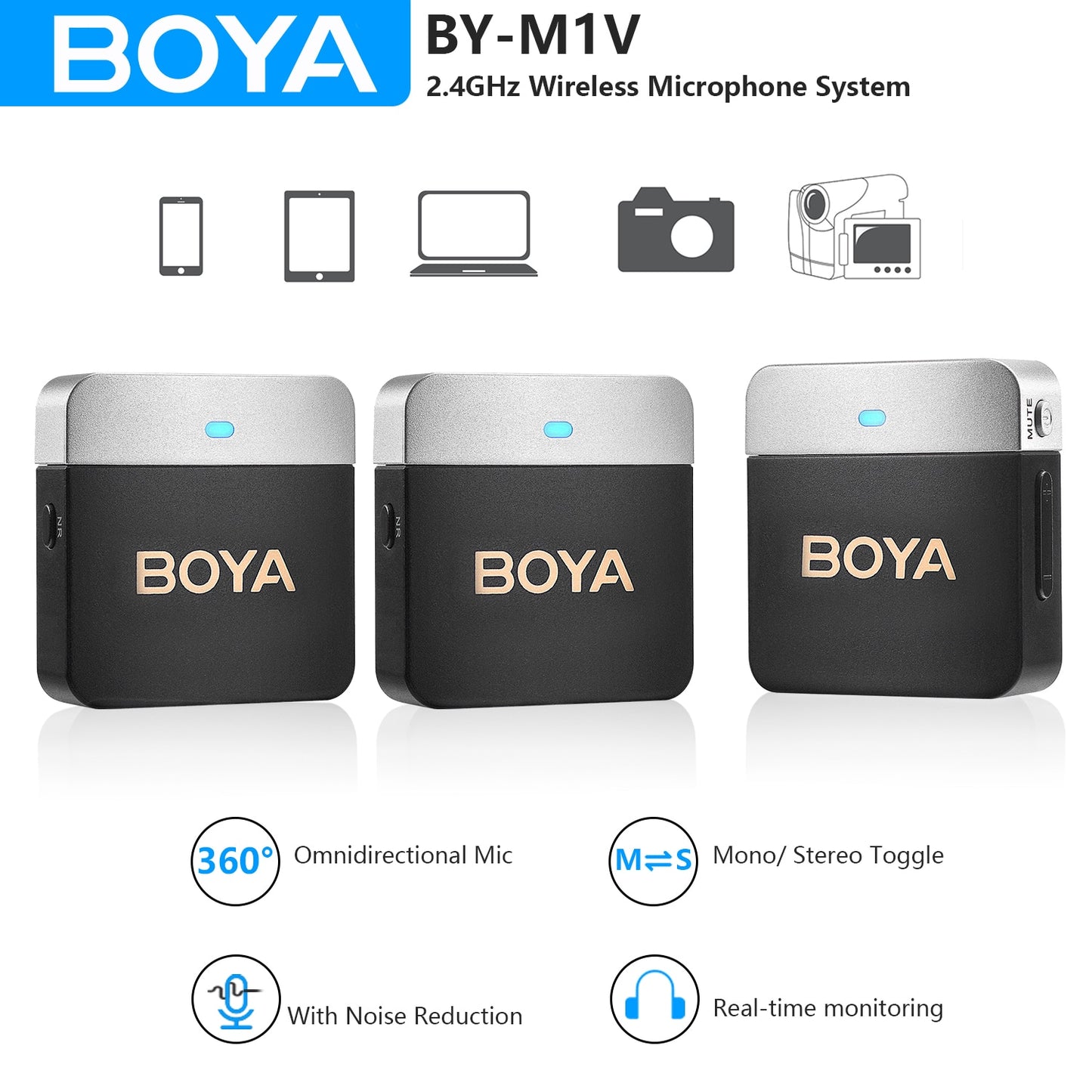 BOYA Wireless Lavalier Lapel Microphone for iPhone Android DSLR