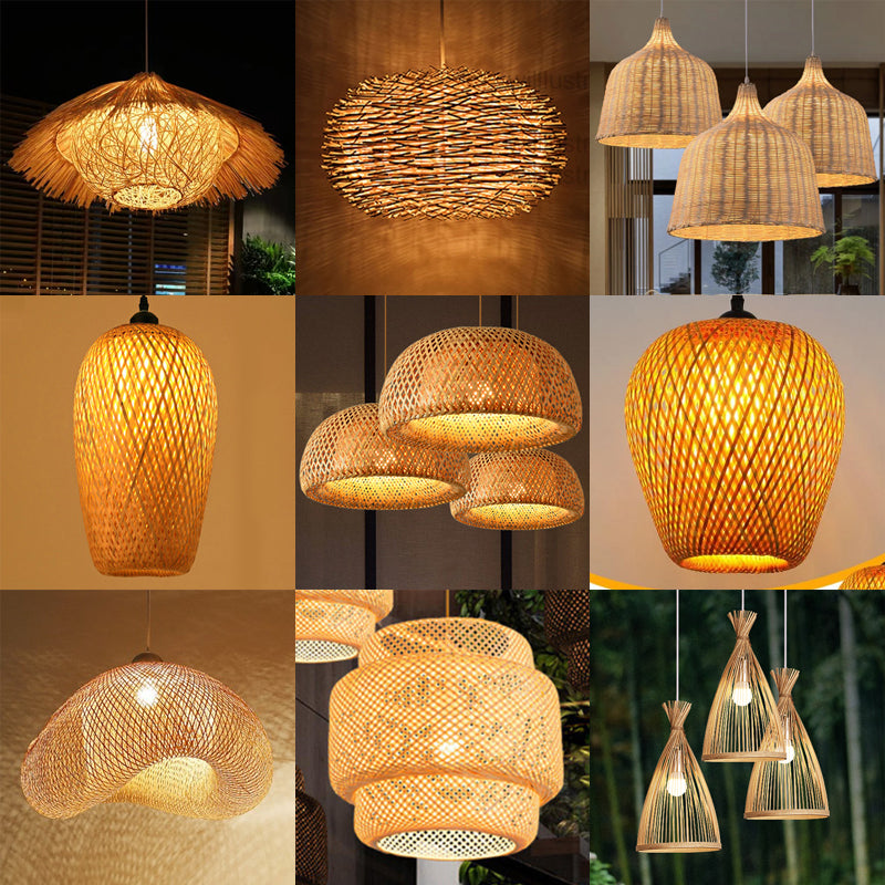 Bamboo Pendant Lamp Hand Knitted Chinese Style Weaving Hanging Lamps