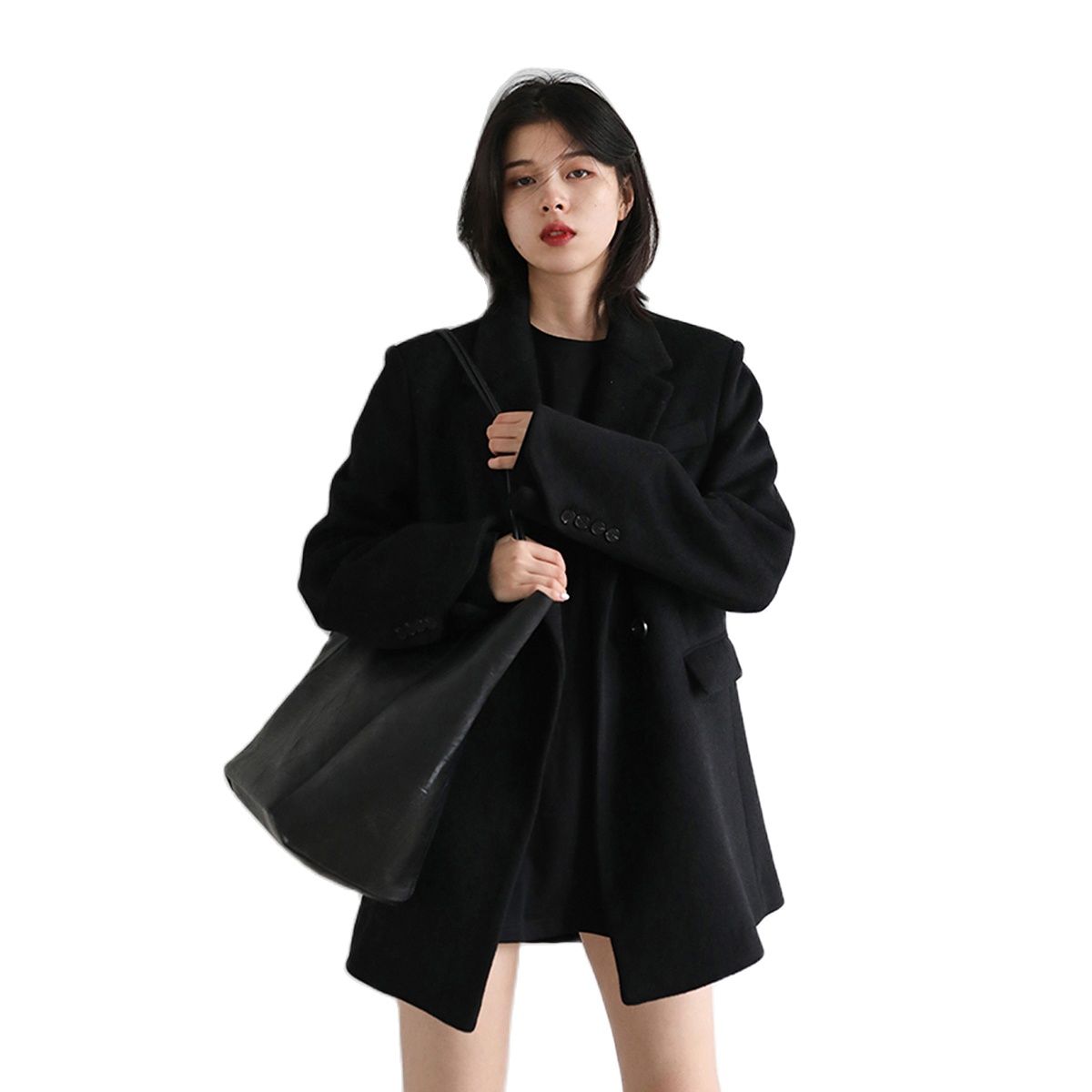Chic Ven Women Wool Blend Coat Solid Mid Long Woolen Blazer Thick Warm