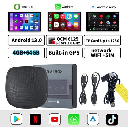 CarAiBOX CarPlay Ai Box Qualcomm 6125 8 Core CPU Android 11.0