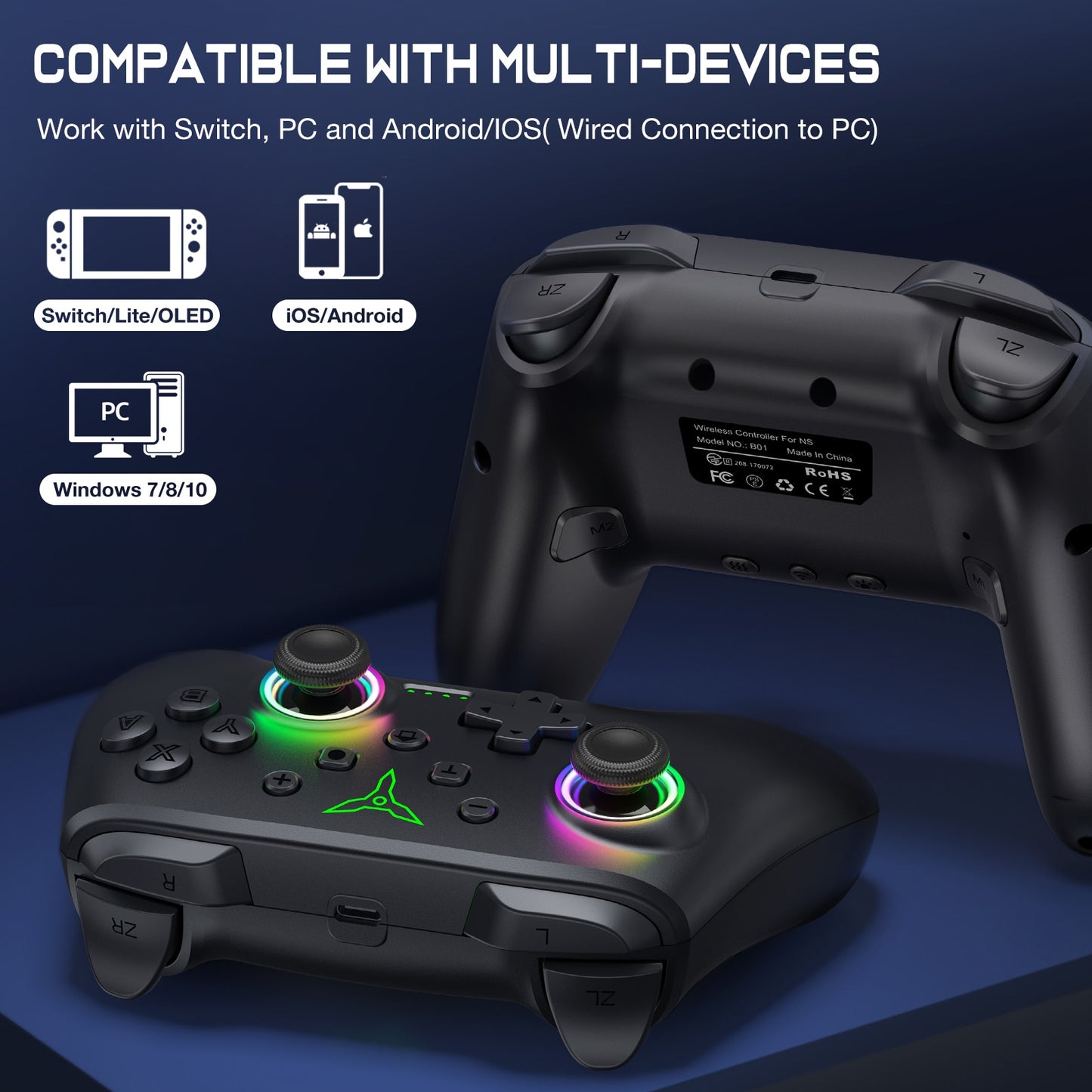 Dinofire Wireless Bluetooth RGB Controller for Nintendo Switch/Switch