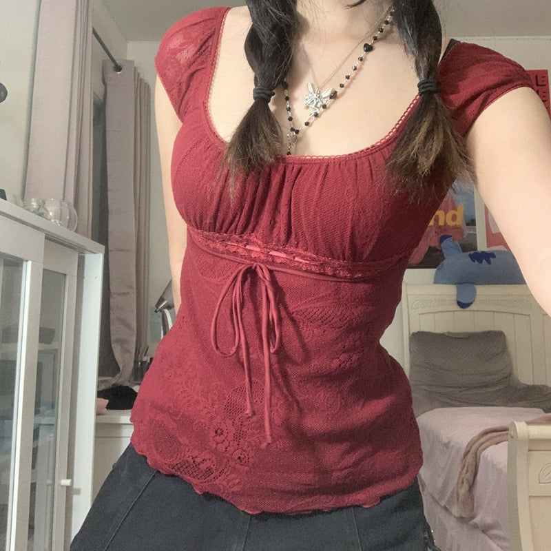 Elegant Lady Square Collar T-shirt Kawaii Bow Short Sleeve Pullovers