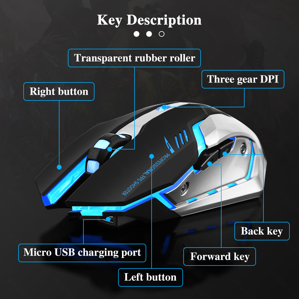 Gaming Mouse Rechargeable 2.4gwireless Bluetooth Mouse Mute Ergonomic