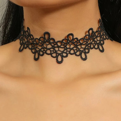 Vintag Classic Gothic Tattoo Lace Choker For Women Black Crystal