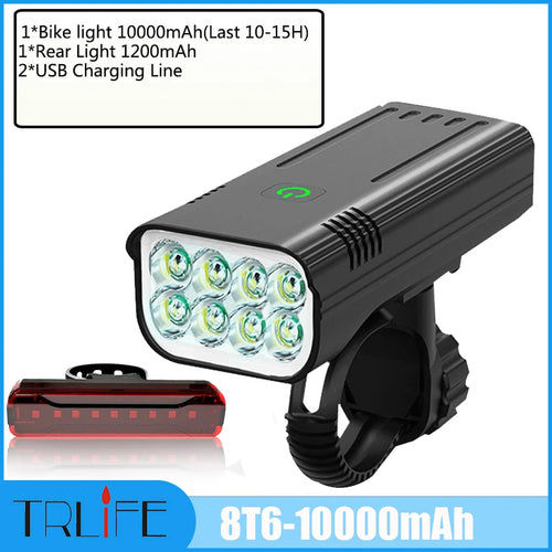 10000LM 8T6 Bike Light Built-in 10000mAh USB Rechargeable Rear Light