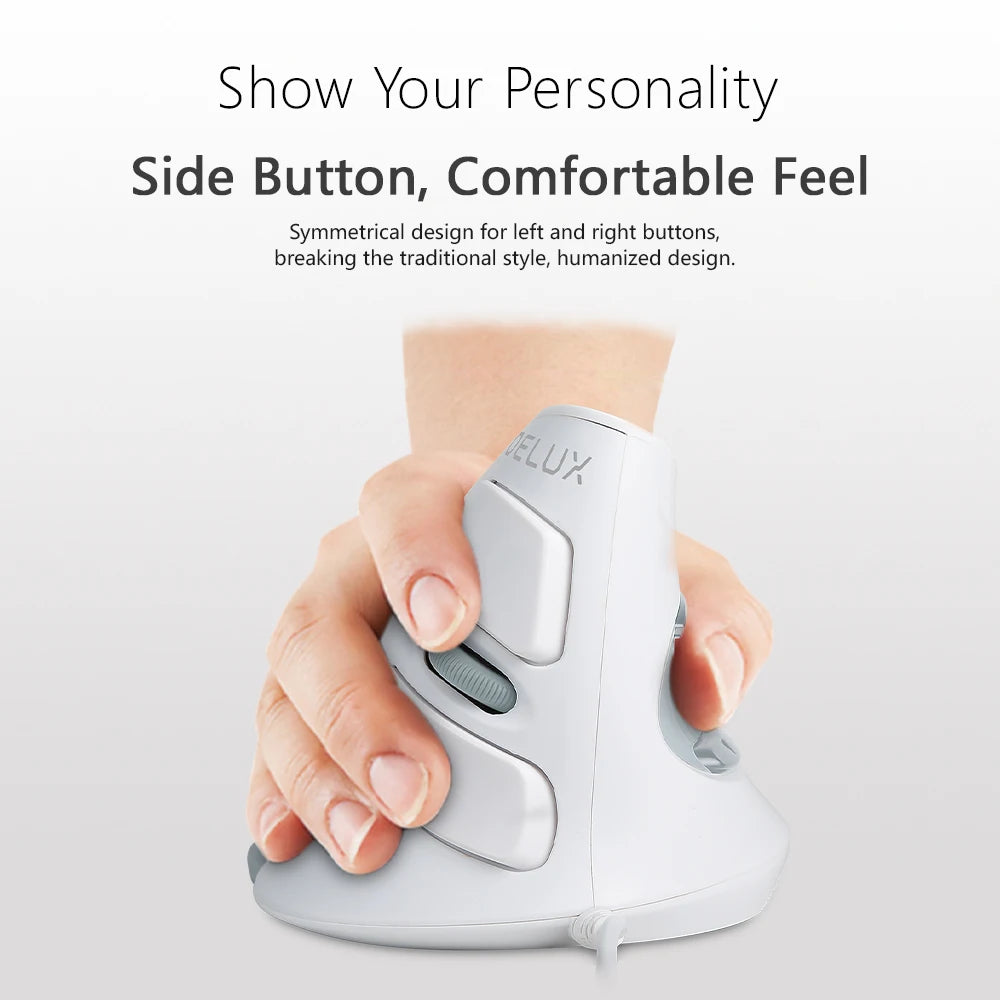 Delux M618BU White Wired Ergonomic Vertical Mouse 1600 DPI 6 Buttons