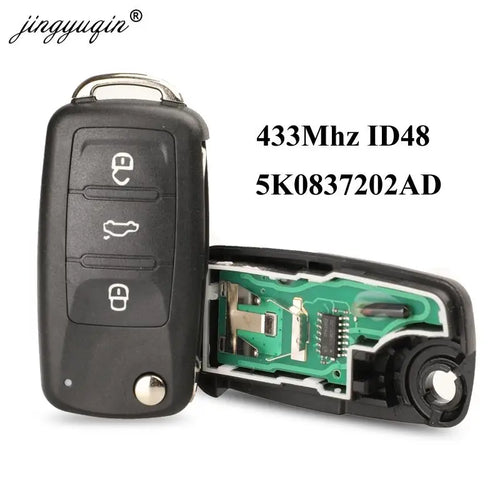 jingyuqin 3BT Remote Flip key 434MHz ID48 Chip for VW Volkswagen GOLF