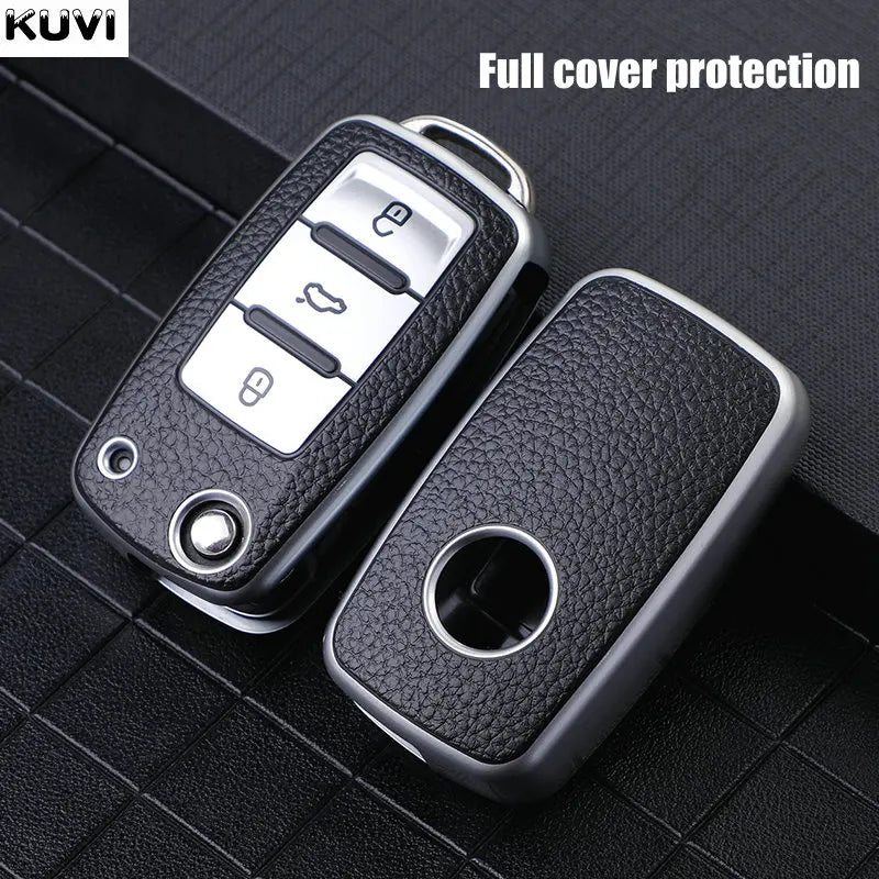 Leather TPU Car Key Case Cover For Volkswagen VW Polo Golf Passat