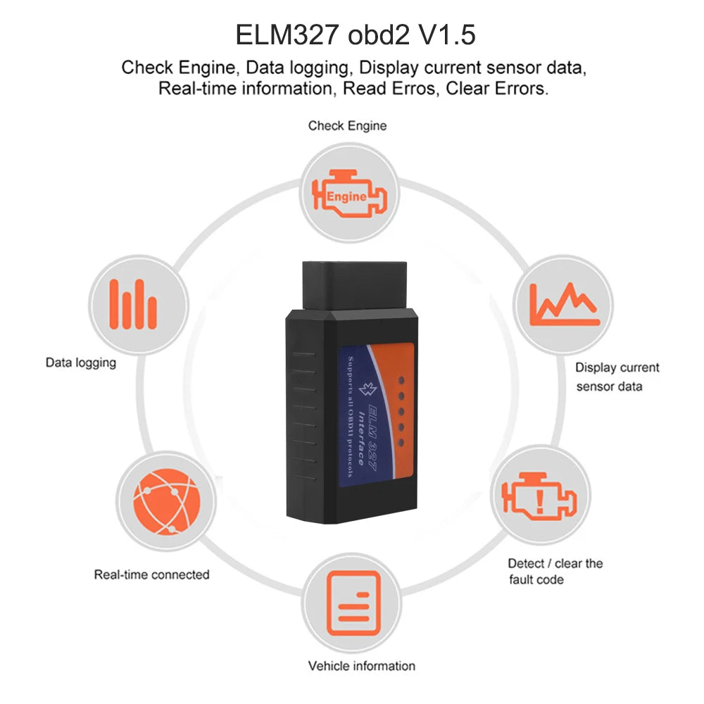 Elm327 Obd2 Scanner Elm 327 V1.5/V2.1 Bluetooth Code Reader Auto
