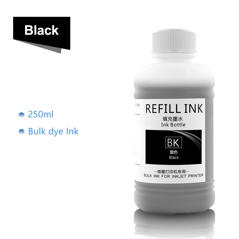 250ML Bulk Black Refill Dye Ink For HP Epson Canon Brother Inkjet