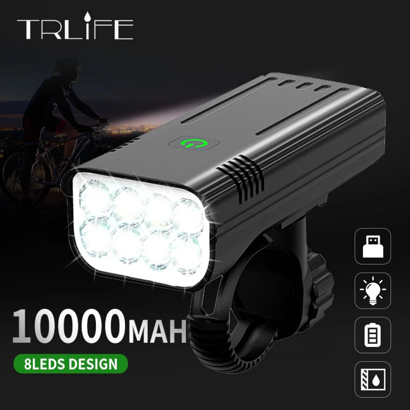 10000LM 8T6 Bike Light Built-in 10000mAh USB Rechargeable Rear Light
