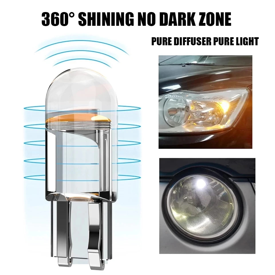 10/2pcs W5W Led T10 Car Light COB Glass 6000K White Auto Automobiles