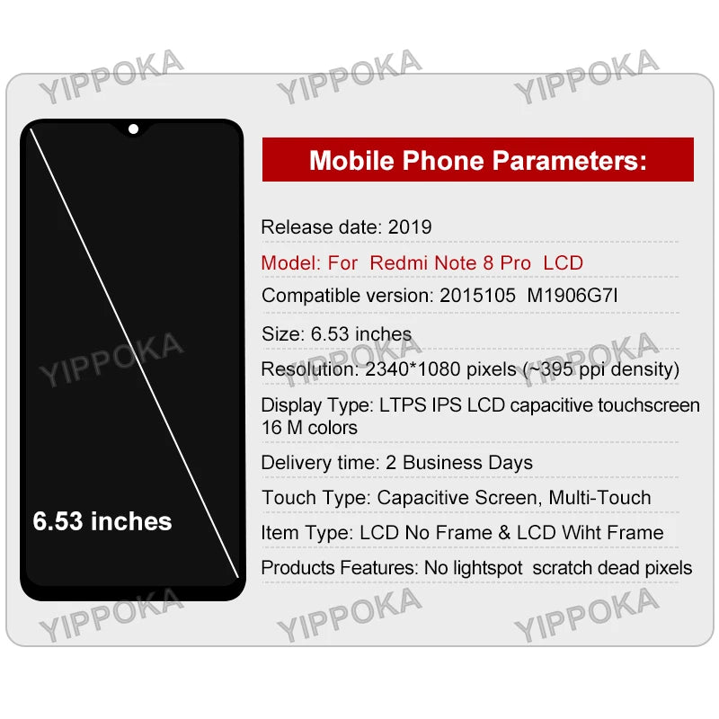 6.53" For Xiaomi Redmi Note 8 Pro Display Touch Screen Digitizer