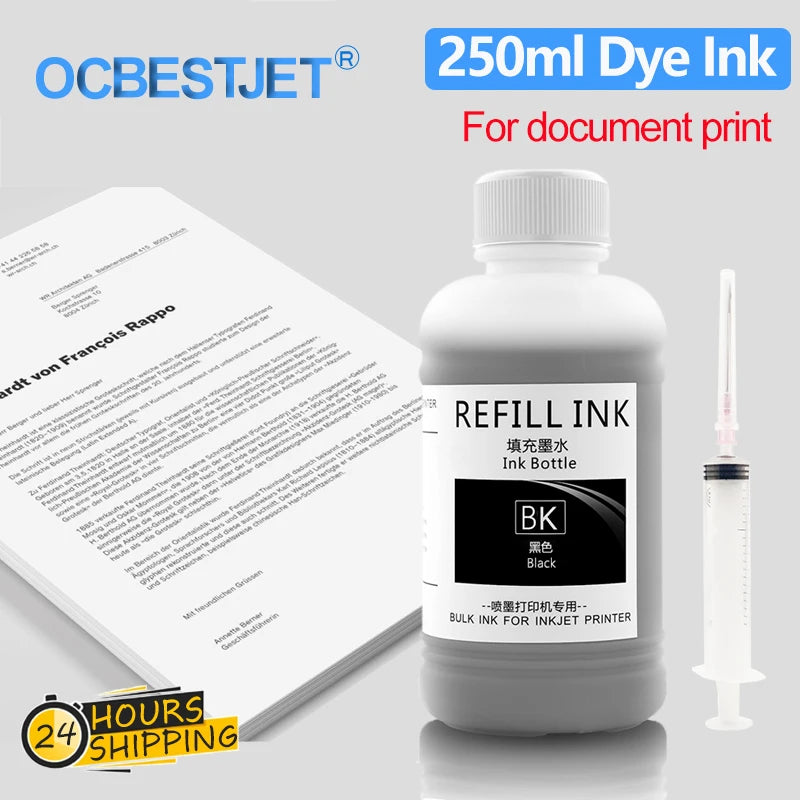 250ML Bulk Black Refill Dye Ink For HP Epson Canon Brother Inkjet