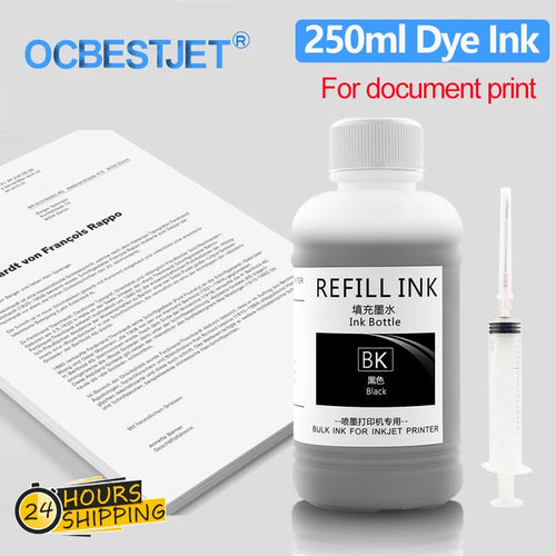 250ML Bulk Black Refill Dye Ink For HP Epson Canon Brother Inkjet