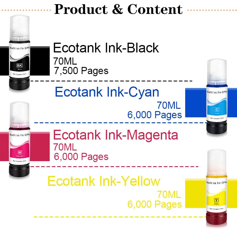 104 522 Refill Dye Ink For Epson EcoTank ET-2710 ET-2711 ET-2712
