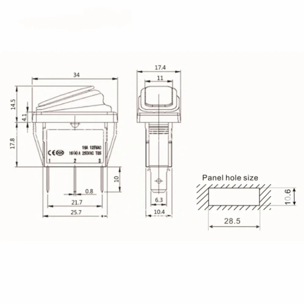 1pcs KCD3 3-pin 12V/220V LED light on / off rectangular long rocker