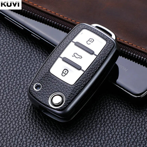 Leather TPU Car Key Case Cover For Volkswagen VW Polo Golf Passat
