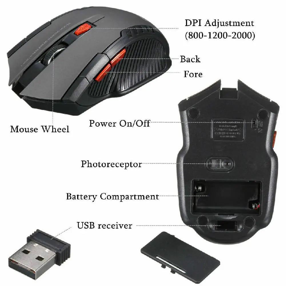 2.4Ghz Mini Wireless Optical Gaming Mouse & USB Receiver 1200 dpi for