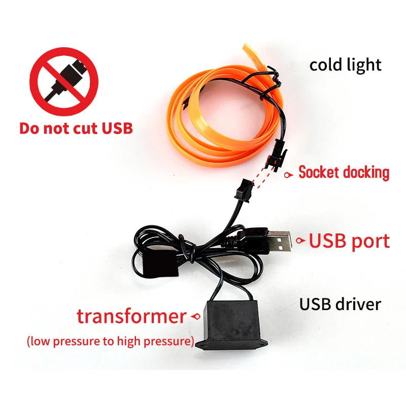 5m Car Interior Accessories Atmosphere Lamp EL Cold Light Line With